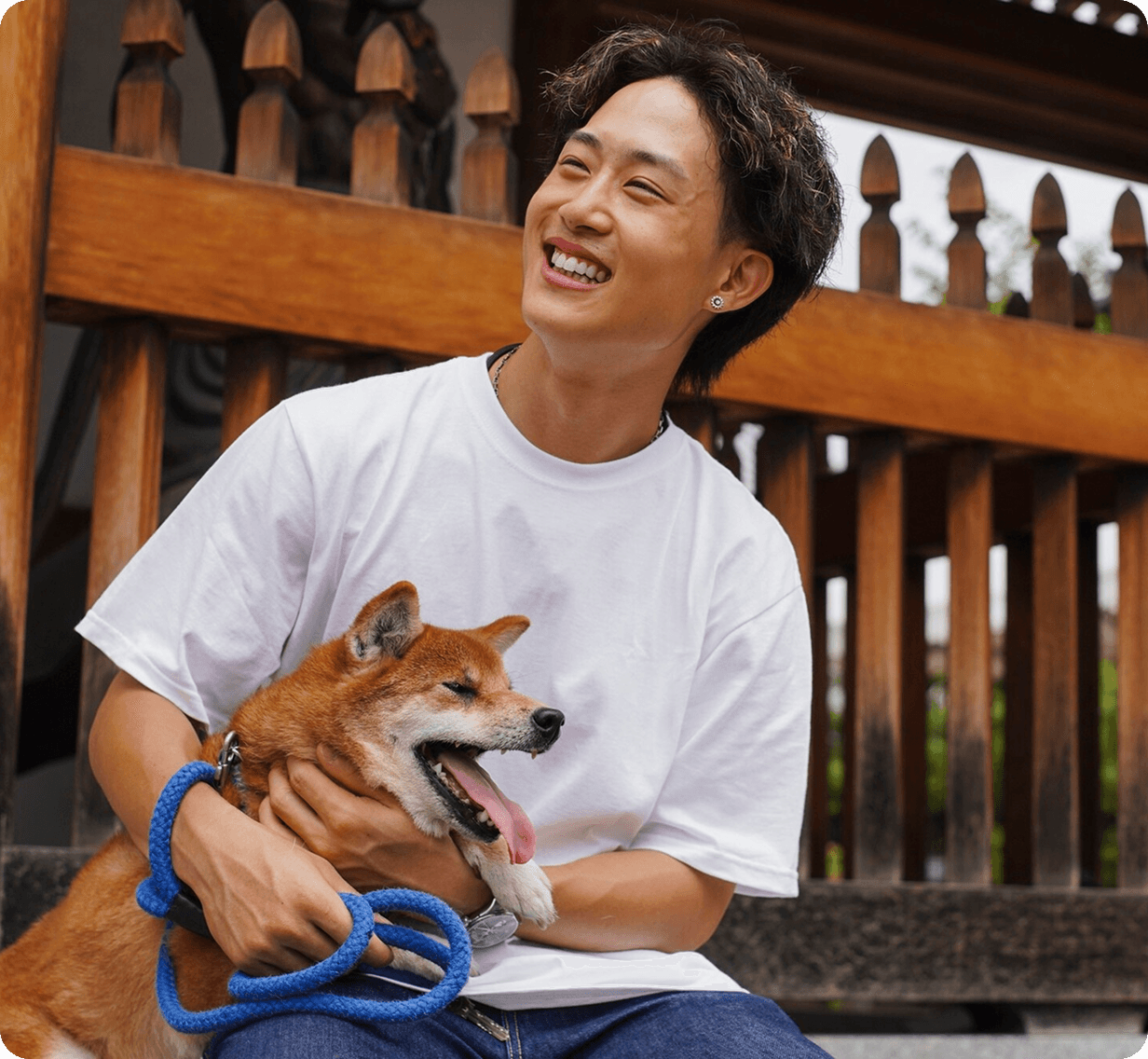 Happy owner with his pet dog